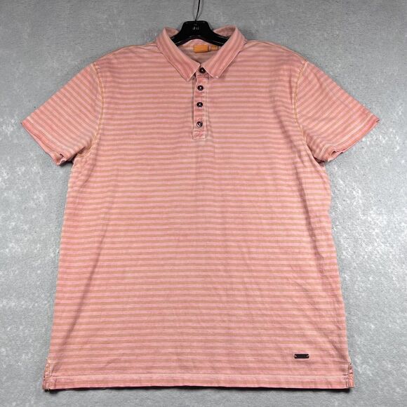 Hugo Boss Polo Shirt Mens Large Orange Striped Regular Fit Short Sleeve Logo - Picture 1 of 11